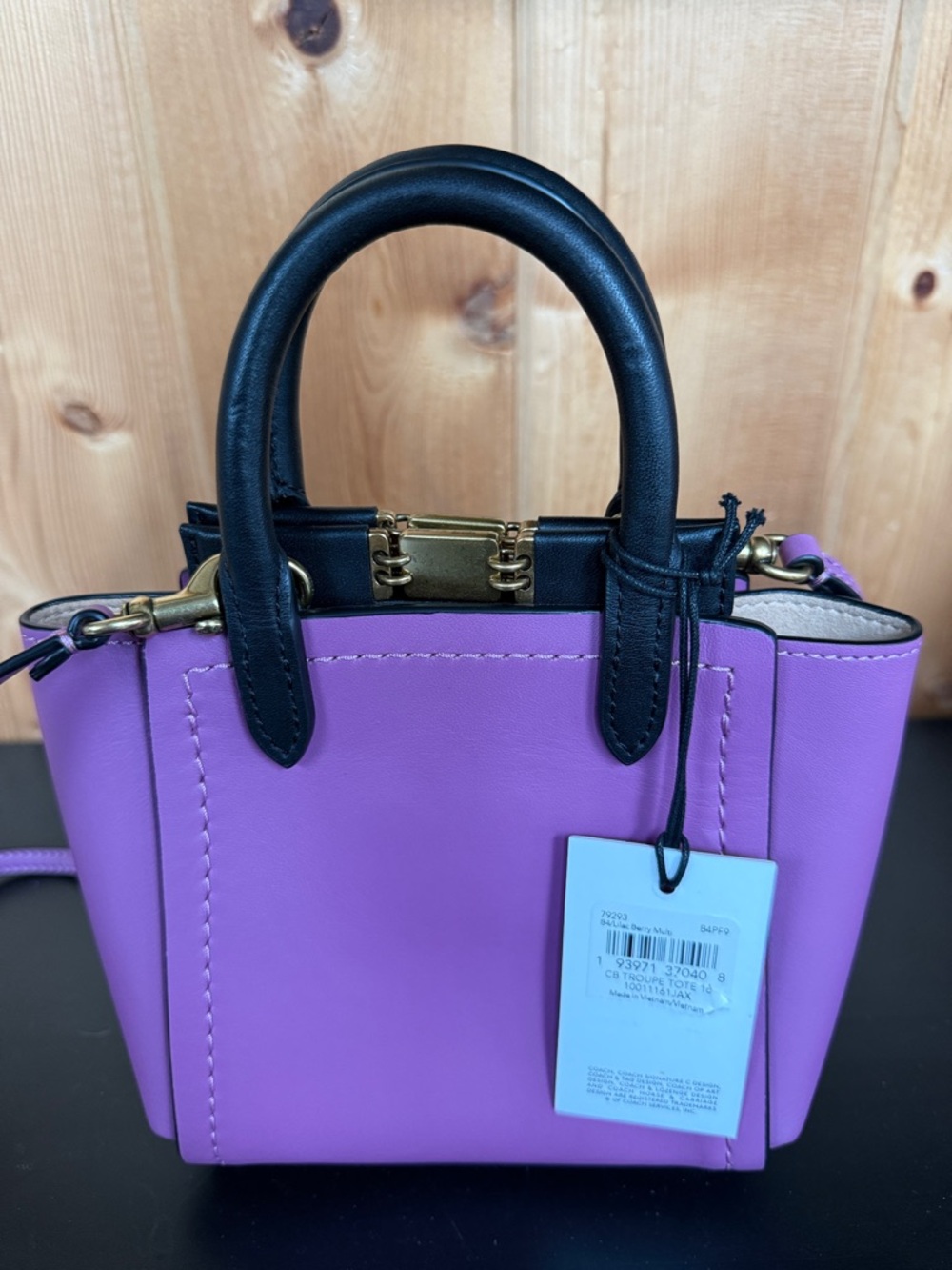 Purple Mini Tote Handbag with Black Handles - Picture 8 of 13